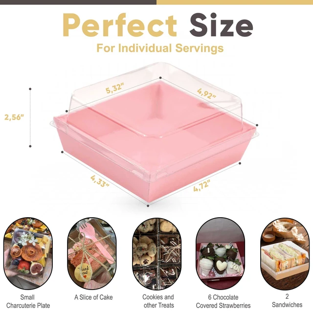 Alt view image 2 of 6 - 50 Pack 5in Small Clear Treat Boxes, Disposable Paper Dessert Boxes To Go Grease-Proof Charcuterie Containers, Mini Food Packaging For Cookies, Cake Slice, Pastry, Strawberry, Baked Goods