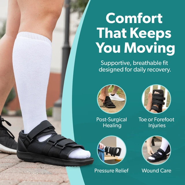 Alt view image 4 of 7 - Post Op Shoe - Adjustable Orthopedic Medical Walking Boot for Broken Foot, Broken Toe, Stress Fracture and Injuries, Universal Cast Shoe for Men and Women After Foot Surgery (M - Female)