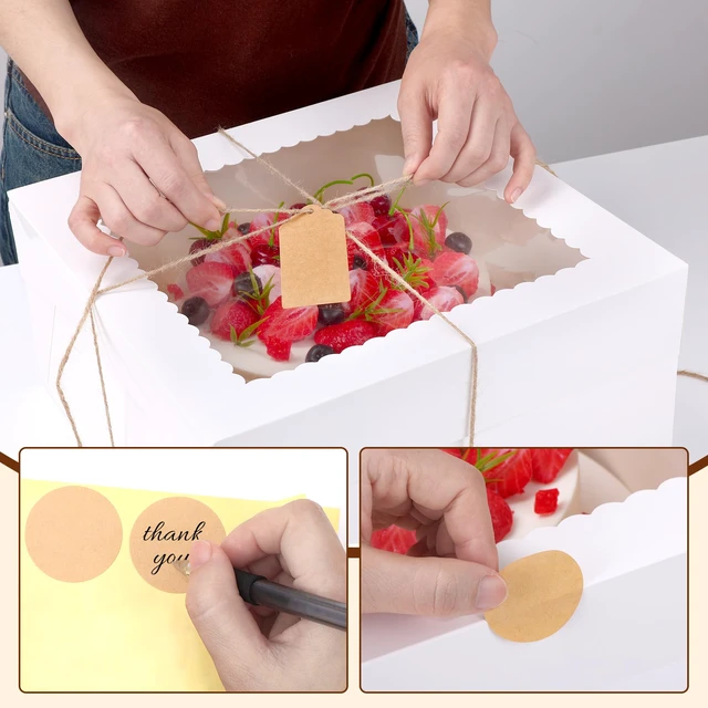 Alt view image 4 of 7 - 30 Pack Cake Boxes, 12x12x8 Inch White Cake Transport Container 12 inch Tall Cake Box with Stickers, Thick Cardboard, Cake Holder with Clear Window, for Birthday Wedding Party