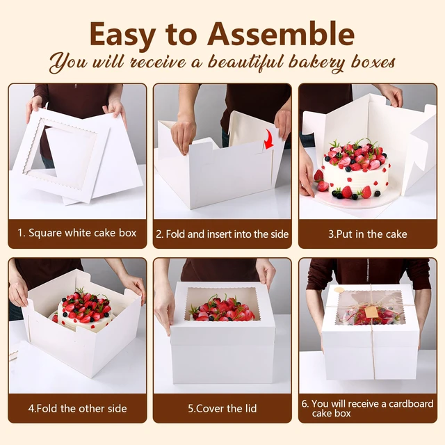 Alt view image 3 of 7 - 30 Pack Cake Boxes, 12x12x8 Inch White Cake Transport Container 12 inch Tall Cake Box with Stickers, Thick Cardboard, Cake Holder with Clear Window, for Birthday Wedding Party
