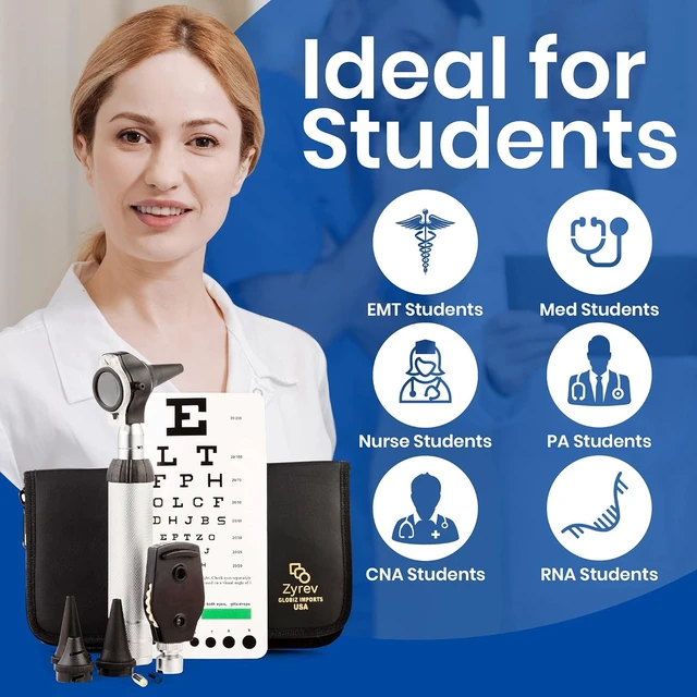 Alt view image 3 of 7 - 2 in 1 Otoscope Oph Set - Perfect for Nursing & Medical Students with Carry Case, Sight Chart & Replacement Ear Speculums