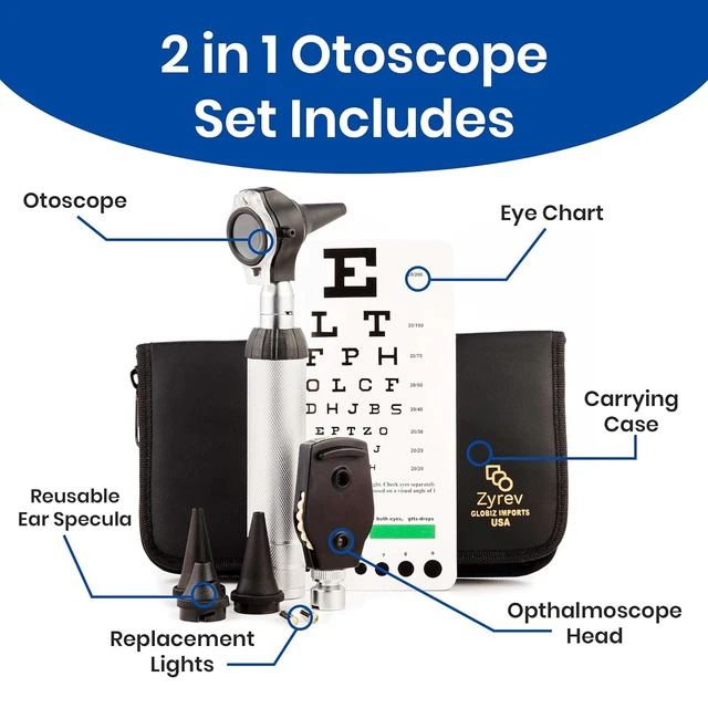 Alt view image 2 of 7 - 2 in 1 Otoscope Oph Set - Perfect for Nursing & Medical Students with Carry Case, Sight Chart & Replacement Ear Speculums