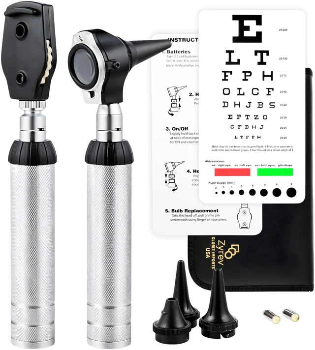 Main image of 2 in 1 Otoscope Oph Set - Perfect for Nursing & Medical Students with Carry Case, Sight Chart & Replacement Ear Speculums
