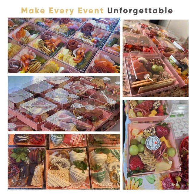 Alt view image 6 of 6 - 50 Pack 5in Small Clear Treat Boxes, Disposable Paper Dessert Boxes To Go Grease-Proof Charcuterie Containers, Mini Food Packaging For Cookies, Cake Slice, Pastry, Strawberry, Baked Goods