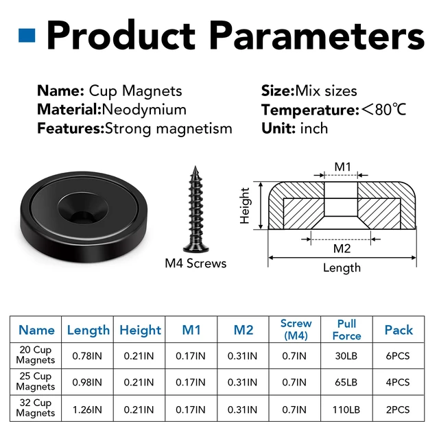 Alt view image 2 of 7 - Magnets Heavy Duty Neodymium Strong Magnet Imanes Fuertes 12 Pack Imanes Fuertes Magnet Magnetic Wall Mount Round Mounting Powerful Locker Industrial Fridge Screw On Door Crafts Black