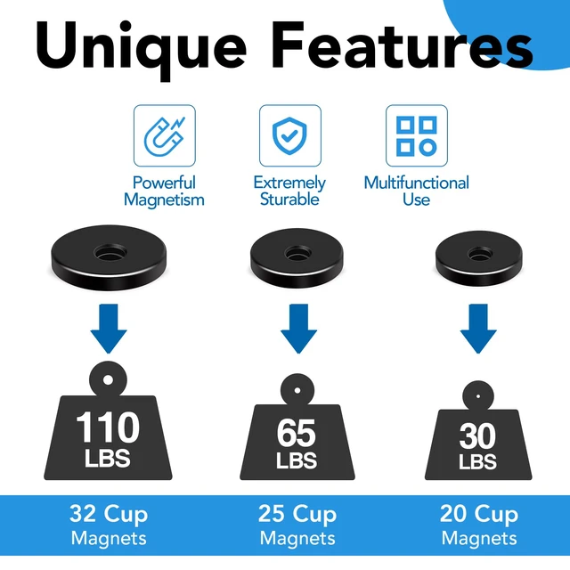 Alt view image 5 of 7 - Magnets Heavy Duty Neodymium Strong Magnet Imanes Fuertes 12 Pack Imanes Fuertes Magnet Magnetic Wall Mount Round Mounting Powerful Locker Industrial Fridge Screw On Door Crafts Black