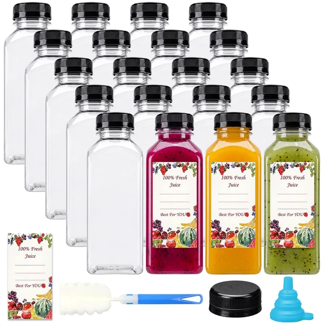Main image of 20pcs 12oz Plastic Juice Bottles with Caps Reusable Juicing Bottles, Clear Drink Containers with Lids for Juicing, Smoothie and Other Beverages