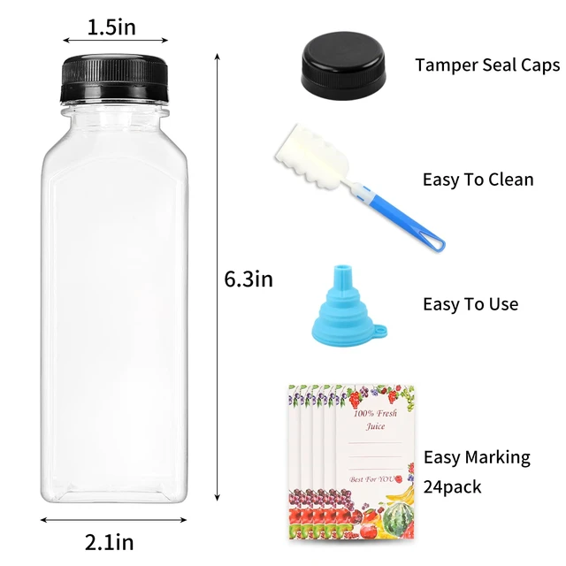 Alt view image 3 of 7 - 20pcs 12oz Plastic Juice Bottles with Caps Reusable Juicing Bottles, Clear Drink Containers with Lids for Juicing, Smoothie and Other Beverages