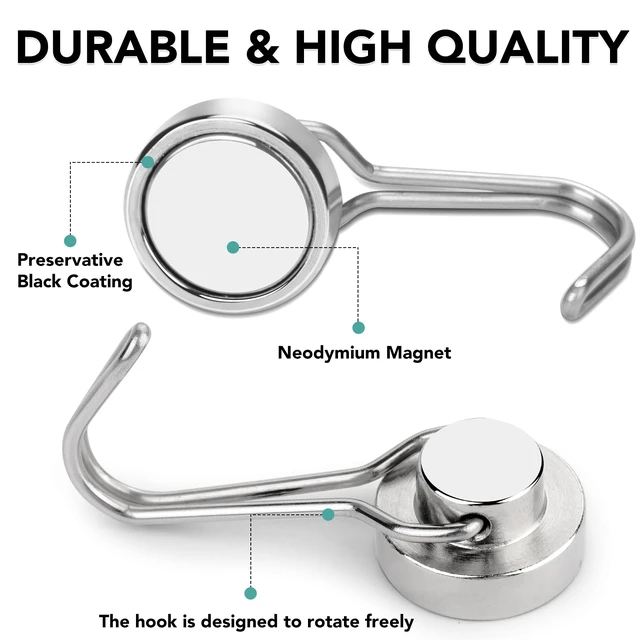 Alt view image 3 of 7 - Magnetic Hooks 28 Pack 40Lbs Heavy Duty Neodymium Magnet Hook Magnetic Swivel Hooks for Hanging Rust Proof Strong Magnets with Hook Magnetic Metal Hanger for Storage