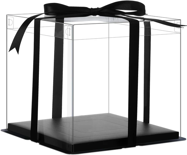Main image of 6Pcs Tall Cake Boxes Clear cake Box with Ribbon, 12x12x 10inch,Ideal for Large 10" and 12" Inch Tall Layer Tiered Cakes and Clear Gift Boxes for Wedding Party and Gift Display - Black