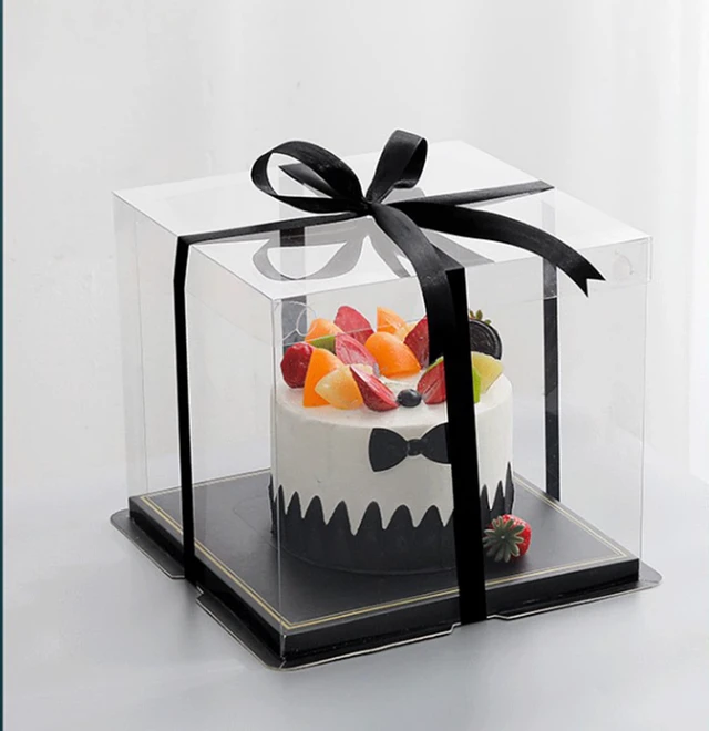 Alt view image 2 of 7 - 6Pcs Tall Cake Boxes Clear cake Box with Ribbon, 12x12x 10inch,Ideal for Large 10" and 12" Inch Tall Layer Tiered Cakes and Clear Gift Boxes for Wedding Party and Gift Display - Black