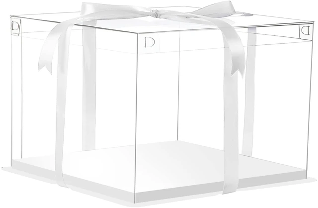 Main image of 12X12X7inch Clear cake Boxes,Cake Carrier,Disposable Cake Containers, Large Cake box with Ribbon, Ideal for Large 10and 12Inch Cake carry,transparent cake box for birthday Party wedding -White