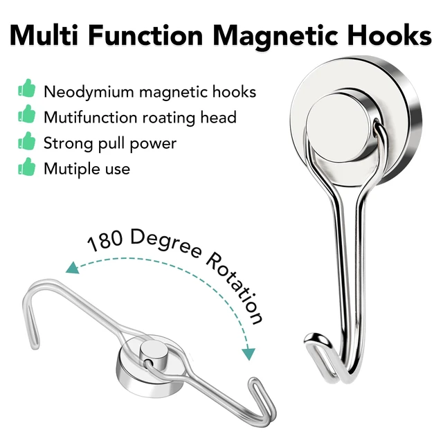 Alt view image 5 of 7 - Magnetic Hooks 28 Pack 40Lbs Heavy Duty Neodymium Magnet Hook Magnetic Swivel Hooks for Hanging Rust Proof Strong Magnets with Hook Magnetic Metal Hanger for Storage