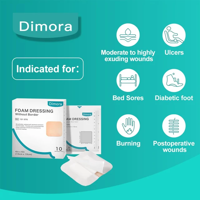 Alt view image 6 of 7 - Foam Dressing, Sterile Non-Adhesive Hydrophilic Pads, Highly Absorbent 4"x4"(10 cm*10 cm) Pack of 10 Square Waterproof Dressing for Wound Care