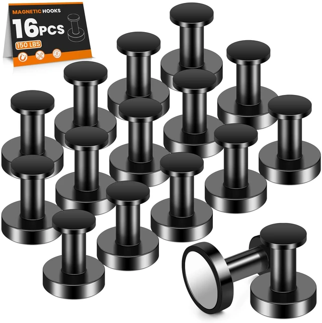 Main image of Magnetic Hooks 16 PCS 150lb Magnet Hook Cruise Cabins (Black) Essentials Heavy Duty Wreath Hanger Strong Magnets for Classroom Whiteboard Wreath Coat Hanging Garage Cruise Ship Camping