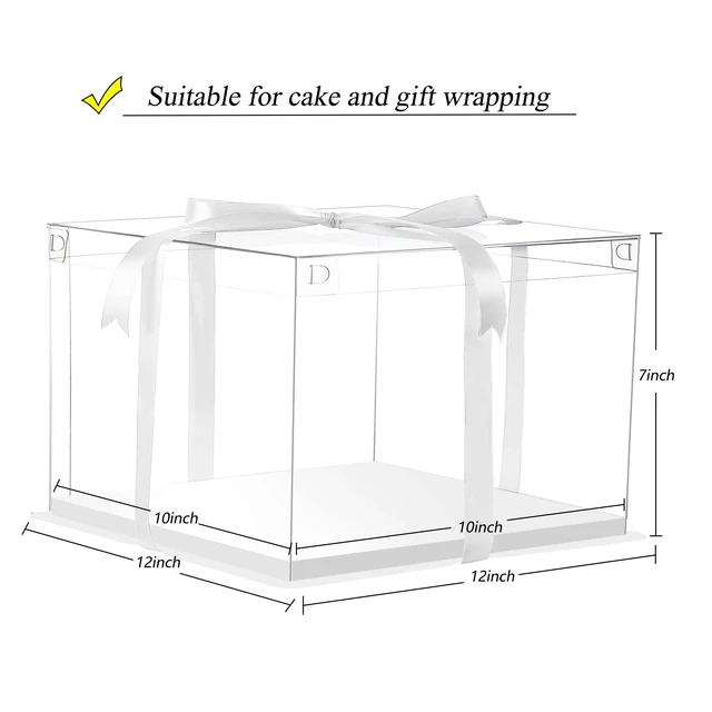 Alt view image 3 of 7 - 12X12X7inch Clear cake Boxes,Cake Carrier,Disposable Cake Containers, Large Cake box with Ribbon, Ideal for Large 10and 12Inch Cake carry,transparent cake box for birthday Party wedding -White