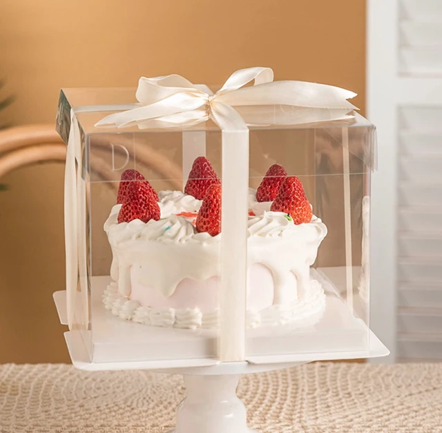 Alt view image 2 of 7 - 12X12X7inch Clear cake Boxes,Cake Carrier,Disposable Cake Containers, Large Cake box with Ribbon, Ideal for Large 10and 12Inch Cake carry,transparent cake box for birthday Party wedding -White