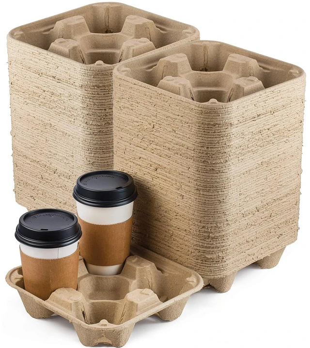 Main image of 4 Cup Disposable Drink Carrier Trays, 80 Pack Compostable Pulp Fiber Cup Holder for 8-32 oz Cup, Durable to Go Coffee Cup Holders for Delivery Service, Uber Eats