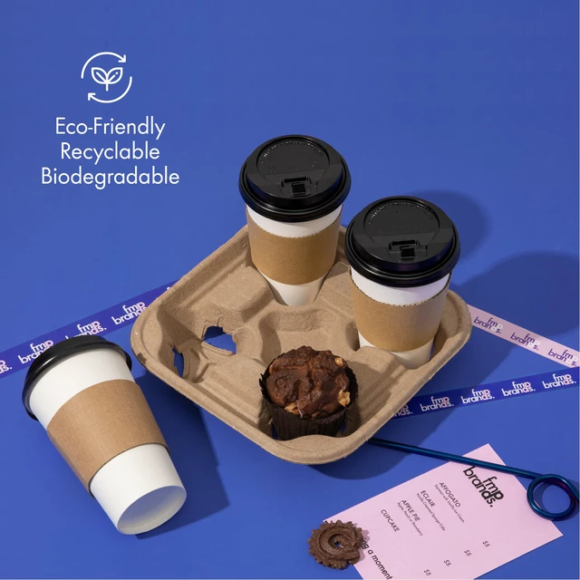 Alt view image 2 of 7 - 4 Cup Disposable Drink Carrier Trays, 80 Pack Compostable Pulp Fiber Cup Holder for 8-32 oz Cup, Durable to Go Coffee Cup Holders for Delivery Service, Uber Eats