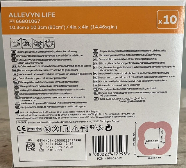 Alt view image 2 of 4 - +Nephew ALLEVYN Life Wound Dressing, 4" in X 4" in Box of 10