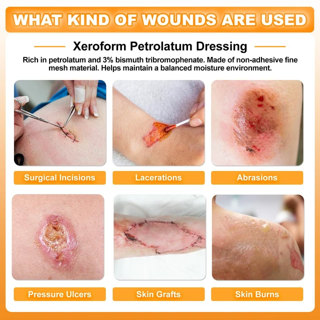 Alt view image 2 of 6 - 4"x4" Medical Xeroform Petrolatum Dressing, 25 Pack, Non-Stick Gauze Breathable Gentle, Soft Fine Mesh Gauze Patch for Wound Care, Burns, Lacerations, Skin Grafts & Surgical Incisions