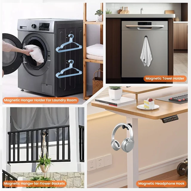 Alt view image 5 of 7 - Magnetic Hooks 16 PCS 150lb Magnet Hook Cruise Cabins (Black) Essentials Heavy Duty Wreath Hanger Strong Magnets for Classroom Whiteboard Wreath Coat Hanging Garage Cruise Ship Camping