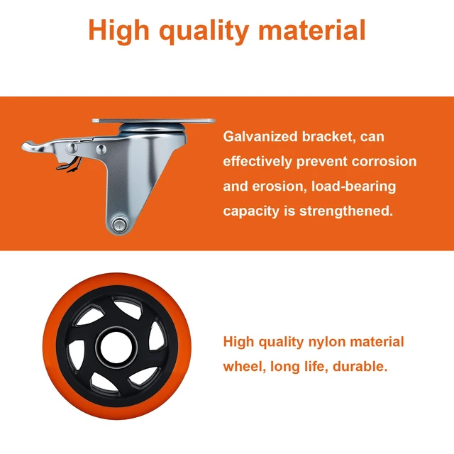 Alt view image 5 of 6 - Htudcue 4 Inch Heavy Duty Casters 6 Pack, 3300 lbs Per 6 Orange Wheels, Plate Mount Swivel Casters with Brakes for Heavy Equipment & Tool Cabinets
