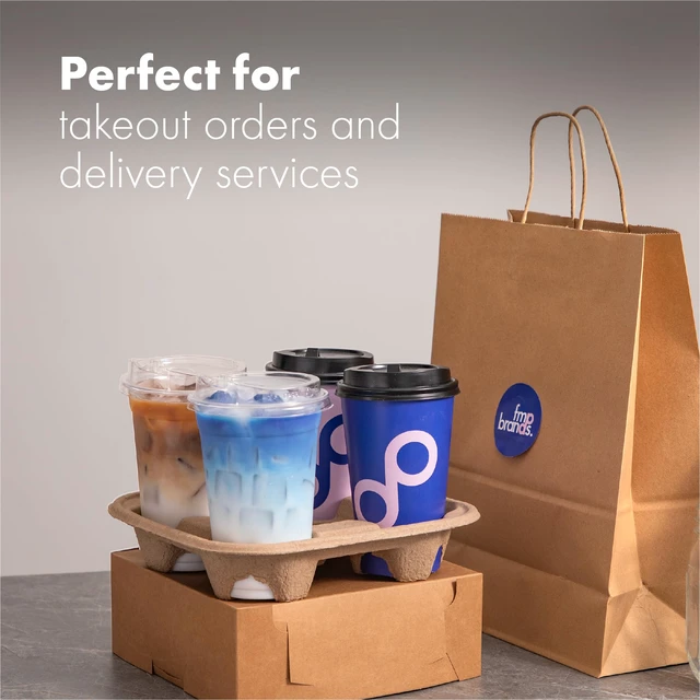 Alt view image 5 of 7 - 4 Cup Disposable Drink Carrier Trays, 80 Pack Compostable Pulp Fiber Cup Holder for 8-32 oz Cup, Durable to Go Coffee Cup Holders for Delivery Service, Uber Eats