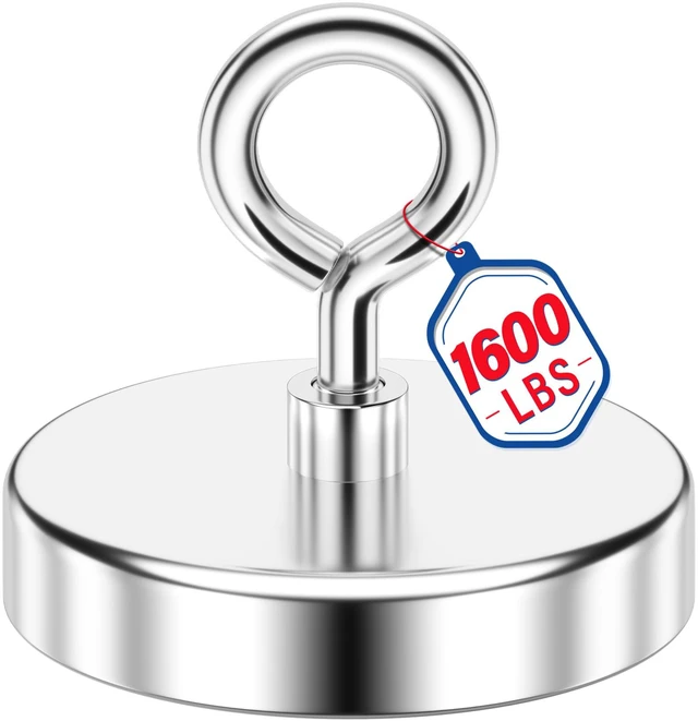 Main image of 1600 LBS Heavy Duty Fishing Magnet, 4.72 Inch Neodymium Magnet Large Heavy Duty Magnet, High Power Metal Retrieval, Lifting Eye Bolt Design, Outdoor Magnet Fishing
