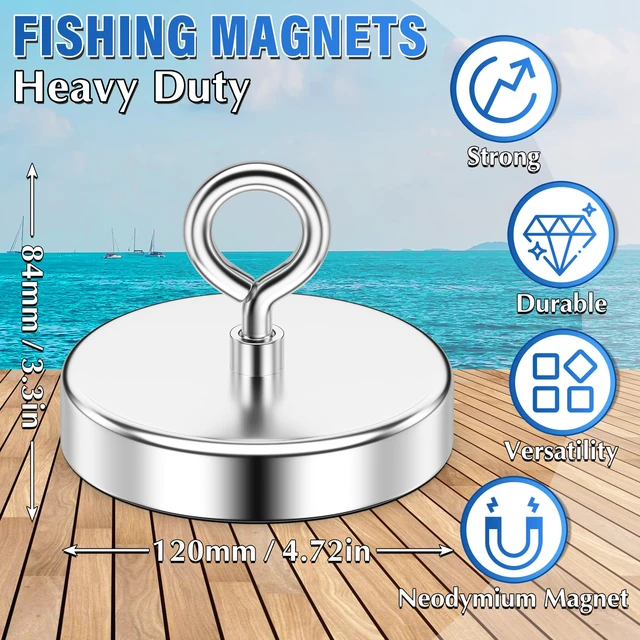 Alt view image 5 of 7 - 1600 LBS Heavy Duty Fishing Magnet, 4.72 Inch Neodymium Magnet Large Heavy Duty Magnet, High Power Metal Retrieval, Lifting Eye Bolt Design, Outdoor Magnet Fishing
