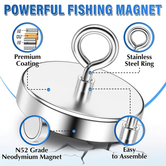Alt view image 6 of 7 - 1600 LBS Heavy Duty Fishing Magnet, 4.72 Inch Neodymium Magnet Large Heavy Duty Magnet, High Power Metal Retrieval, Lifting Eye Bolt Design, Outdoor Magnet Fishing