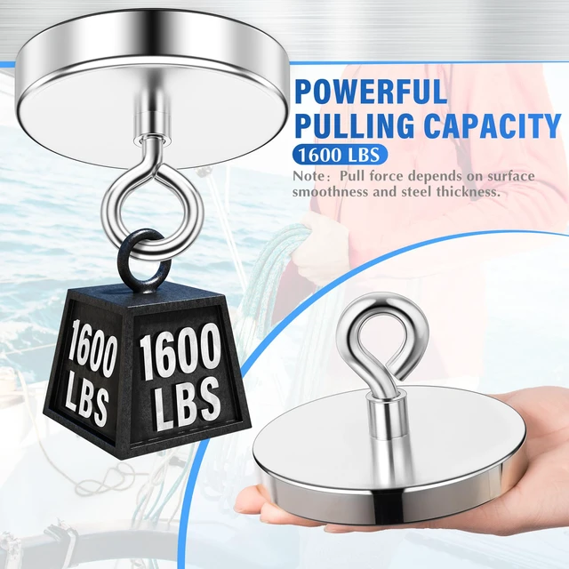 Alt view image 7 of 7 - 1600 LBS Heavy Duty Fishing Magnet, 4.72 Inch Neodymium Magnet Large Heavy Duty Magnet, High Power Metal Retrieval, Lifting Eye Bolt Design, Outdoor Magnet Fishing