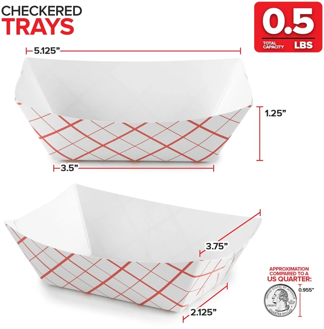 Alt view image 3 of 7 - Extra Small Paper Food Boats (100 Pack) 0.5 lb Disposable Red & White Checkered Paper Trays, Eco-Friendly Serving Boats for Concession Food & Condiments, 3.75" x 2"