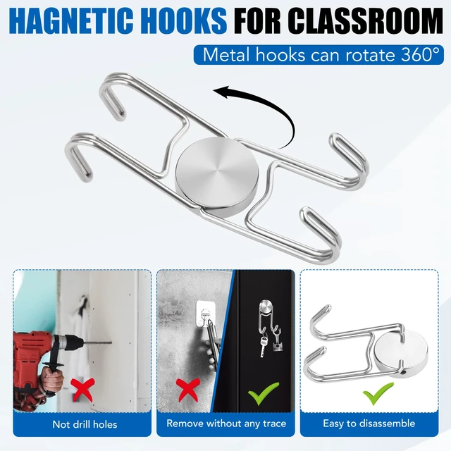 Alt view image 3 of 7 - Magnetic Hooks for Cruise Cabins Essentials 2026 Door Magnets 80LBS 5 Pack Ship Walls Must Haves Classroom Strong Heavy Duty Metal Locker Decor magnet Decorations Fridge Organization Silver
