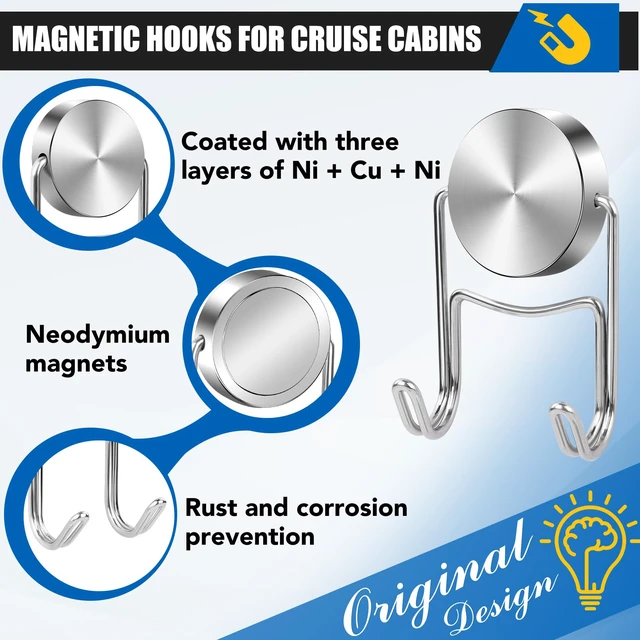 Alt view image 5 of 7 - Magnetic Hooks for Cruise Cabins Essentials 2026 Door Magnets 80LBS 5 Pack Ship Walls Must Haves Classroom Strong Heavy Duty Metal Locker Decor magnet Decorations Fridge Organization Silver