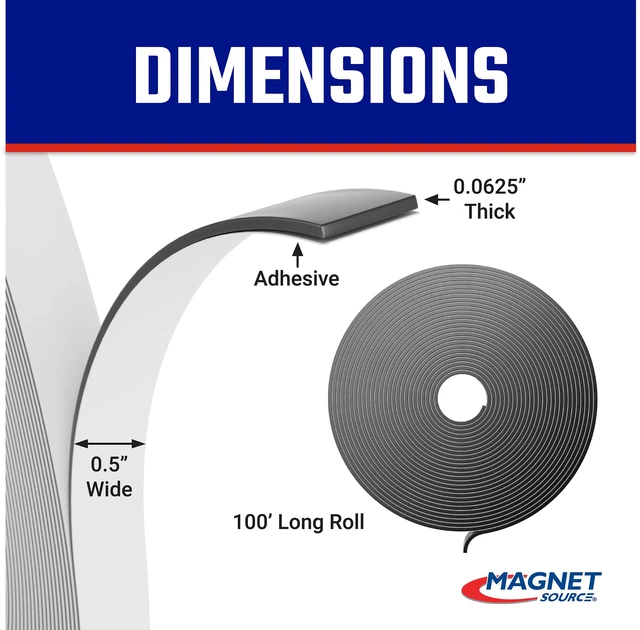 Alt view image 2 of 7 - Flexible Magnetic Tape - Magnet Strips with Strong Adhesive Backing for Walls, Boards, Signs, and More - 0.0625" Thick - 0.5" W - 100 Ft - 1 Roll