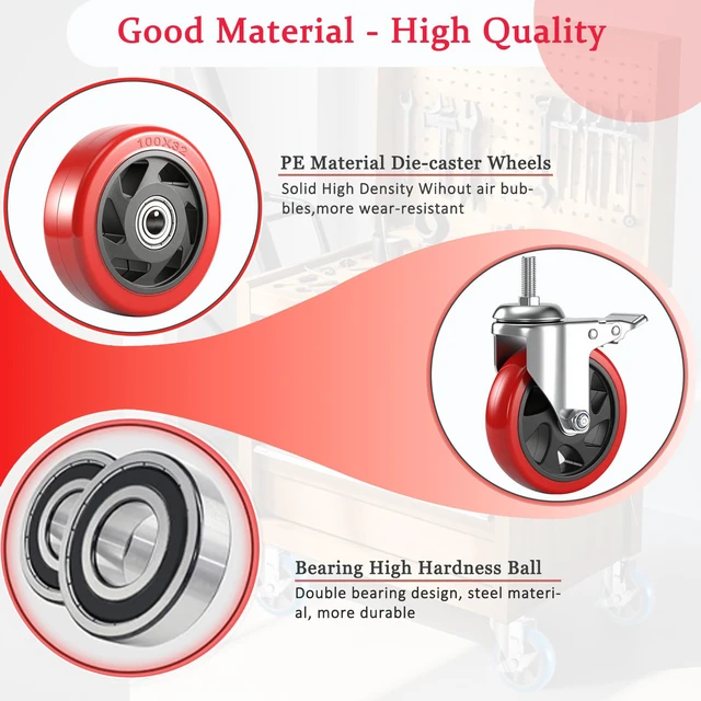 Alt view image 4 of 7 - 5 inch Caster Wheels 1/2" Threaded Stem Casters Set of 4 Heavy Duty 1600 Lbs, 1/2"-13x1.25", Smooth & Quiet-Rolling, Castor Wheels for Wire Shelving, Cart, Tool Box, Workbenche, Furniture