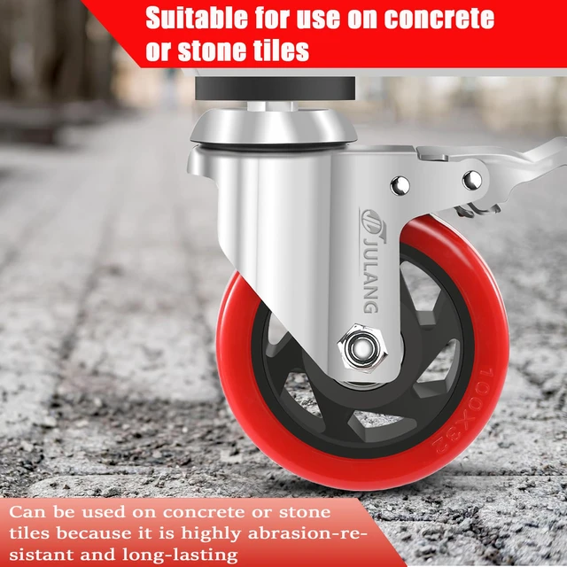 Alt view image 6 of 7 - 5 inch Caster Wheels 1/2" Threaded Stem Casters Set of 4 Heavy Duty 1600 Lbs, 1/2"-13x1.25", Smooth & Quiet-Rolling, Castor Wheels for Wire Shelving, Cart, Tool Box, Workbenche, Furniture