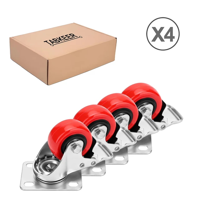 Alt view image 5 of 6 - 2 Inch Industrial Heavy Duty Swivel Caster Wheels with Brake,Set of 4 Safety Locking Casters,Load 600lbs,Premium Polyurethane Wheels for Table,Trailer,Saw Table,Stage Toolbox,Bed,Corn Board
