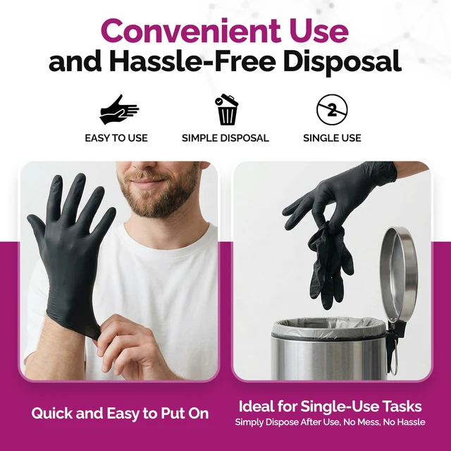 Alt view image 7 of 7 - Precise Black Nitrile Gloves 4 Mil, Chemical Resistant Gloves XLarge Textured Grip for Mechanics, Tattoos, Food Prep & Cleaning Medical Grade Disposable Gloves