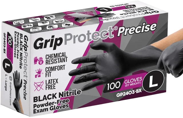 Main image of Precise Black Nitrile Gloves 4 Mil, Chemical Resistant Gloves Large Textured Grip for Mechanics, Tattoos, Food Prep & Cleaning Medical Grade Disposable Gloves