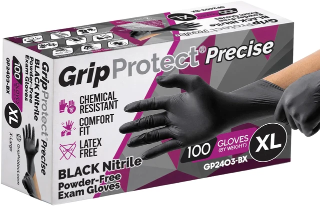Main image of Precise Black Nitrile Gloves 4 Mil, Chemical Resistant Gloves XLarge Textured Grip for Mechanics, Tattoos, Food Prep & Cleaning Medical Grade Disposable Gloves