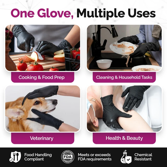 Alt view image 4 of 7 - Precise Black Nitrile Gloves 4 Mil, Chemical Resistant Gloves XLarge Textured Grip for Mechanics, Tattoos, Food Prep & Cleaning Medical Grade Disposable Gloves