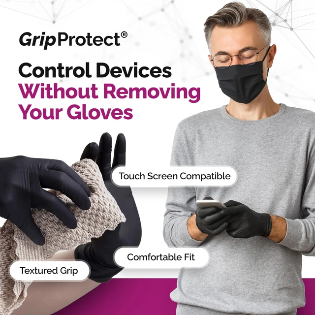 Alt view image 5 of 7 - Precise Black Nitrile Gloves 4 Mil, Chemical Resistant Gloves XLarge Textured Grip for Mechanics, Tattoos, Food Prep & Cleaning Medical Grade Disposable Gloves