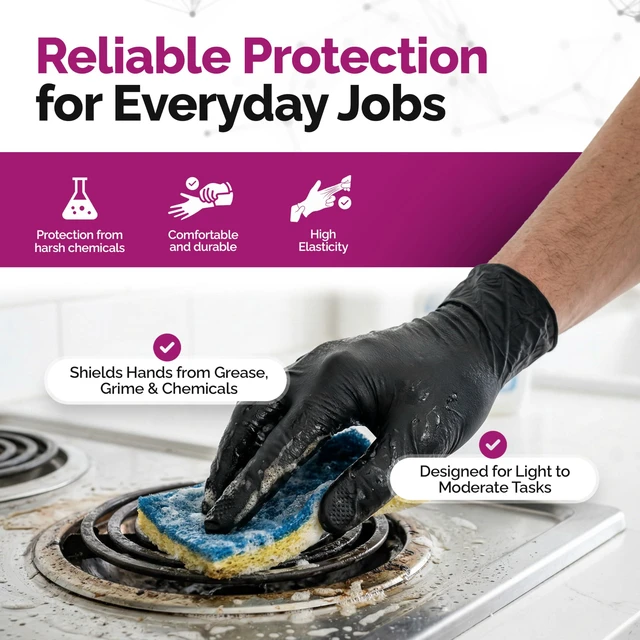 Alt view image 6 of 7 - Precise Black Nitrile Gloves 4 Mil, Chemical Resistant Gloves XLarge Textured Grip for Mechanics, Tattoos, Food Prep & Cleaning Medical Grade Disposable Gloves