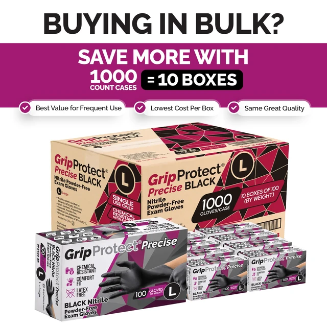 Alt view image 7 of 7 - Precise Black Nitrile Gloves 4 Mil, Chemical Resistant Gloves Large Textured Grip for Mechanics, Tattoos, Food Prep & Cleaning Medical Grade Disposable Gloves