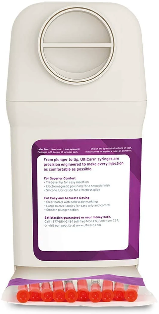 Alt view image 5 of 5 - UltiGuard Safe Pack U-40 Pet Insulin Syringes, 3/10cc, 29G x 1/2", 100Ct HU VetRx All-in-One Insulin Syringes and Sharps Container, Works with Any U-40 Strength Insulin for Dogs or Cats; HU