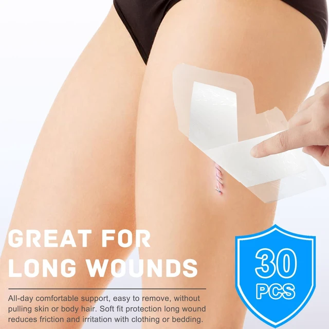 Alt view image 2 of 7 - 30 Pack 4"x12" Waterproof Adhesive Island Dressing for Post-Surgery Recovery | Sterile Bordered Gauze Bandages with Non-Stick Pad for Knee/Hip Replacement, Surgical Incision Care & Shower Protection