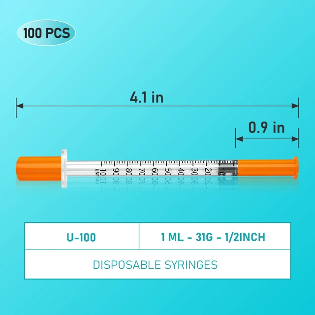 Alt view image 5 of 6 - U-100 1ml/cc 31 Gauge 1/2 Inch Syringe, Individually Wrapped, Pack of 100