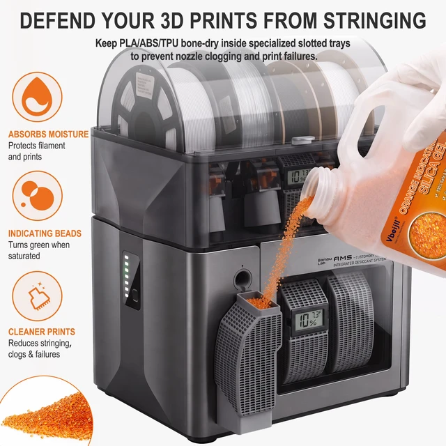 Alt view image 4 of 7 - (5 LBS) Orange Indicating Silica Gel Desiccant Beads Cobalt Chloride-Free, Non-Toxic, Reusable, 2-5mm silica beads for 3D Printer Filament, Camera, Gun Safe, Electronics, Jewelry